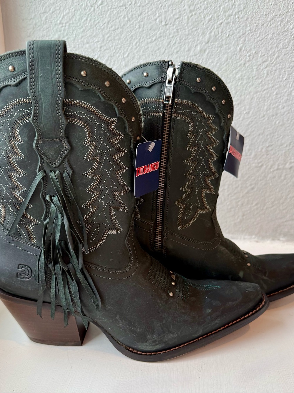 Crush by Durango Smoky Teal Fringe Zipper Western Ankle Boots